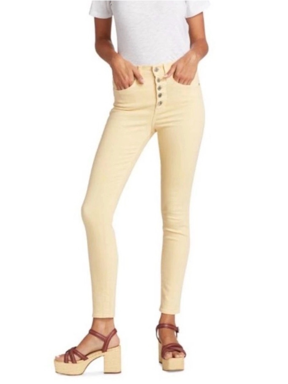 Veronica Beard Yellow Maera Skinny High Rise Buttondown Denim Jeans Size 8 EUC